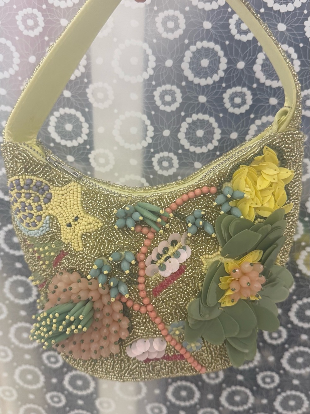 Beaded Floral Embellished Yellow Women’s Shoulder Bag